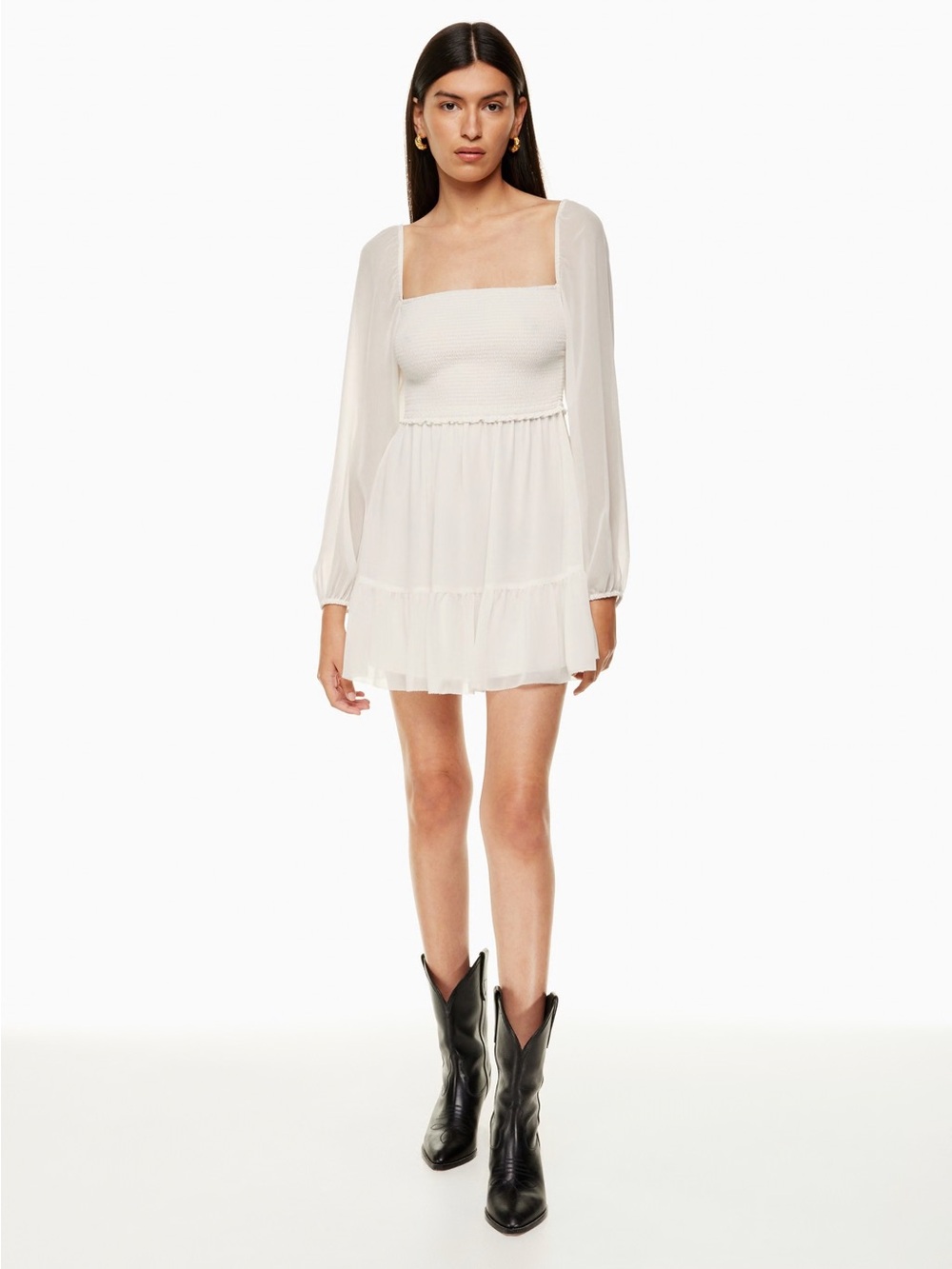 Aritzia Wilfred Tempest Mini Dress Ivory Chiffon Cottagecore Coquette Size L